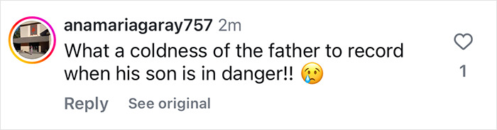 Comment on Instagram questioning a father's actions as his son faces whale danger.
