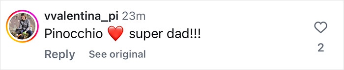 Instagram comment on a post about a son's survival story with a whale, mentioning "super dad.