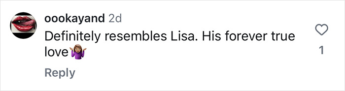 Comment about Jason Momoa's new girlfriend resembling Lisa, with heart emoji reaction.