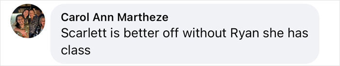 A comment about Ryan Reynolds and Scarlett Johansson's past marriage.