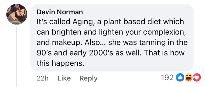 Comment discussing Beyonc&eacute;'s lighter skin tone, mentioning aging, diet, and makeup as reasons for complexion changes.