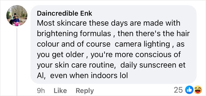 Comment discussing Beyonc&eacute;'s lighter skin tone, mentioning skincare, lighting, and conscious routines.