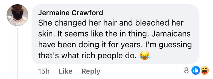 Comment discussing Beyonc&eacute;'s lighter skin tone at Grammys, suggesting changes to hair and skin, with emojis reacting.