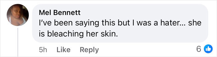 Comment discussing Beyonc&eacute;'s lighter skin tone, suggesting skin bleaching.
