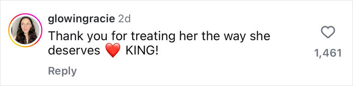 Instagram comment praising a Valentine's Day gesture involving Benny Blanco and Selena Gomez with a heart emoji.