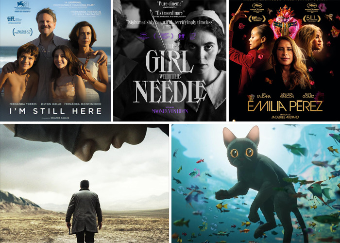 Collage of potential Oscar winners 2025, featuring posters of diverse films in drama and animation genres.