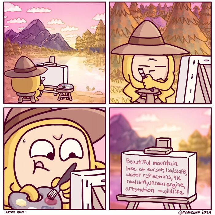 Comic by Matt Czap featuring a painter thoughtfully creating a landscape scene.