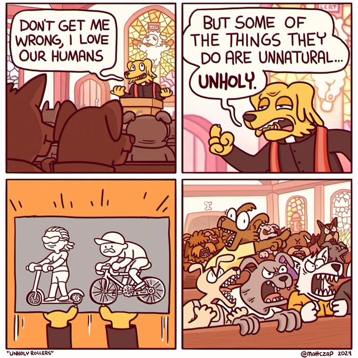 Comic by Matt Czap showing animals critiquing human behavior with humor.