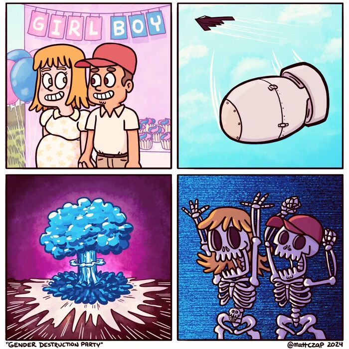 Clever comic by Matt Czap showing a humorous take on gender reveal parties.