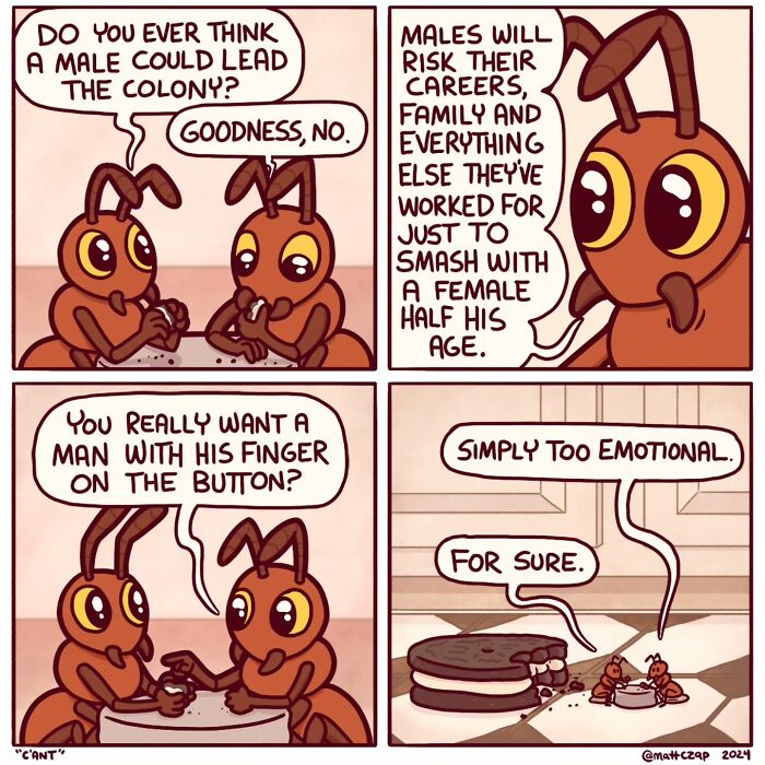 Clever comic by Matt Czap featuring humorous dialogue between two ant characters.