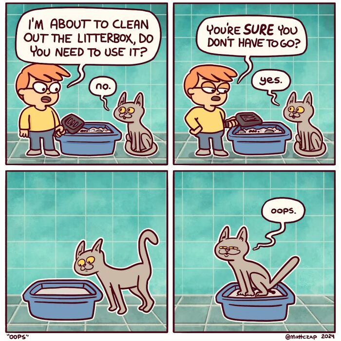 Comic by Matt Czap featuring a funny scenario with a cat and a litter box misunderstanding.