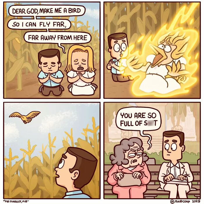 Comic strip by Matt Czap featuring a humorous take on a wish to become a bird and fly away.