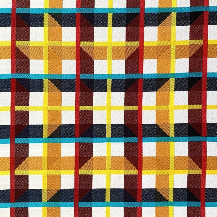 Intricate geometric weave art with colorful patterns creating optical illusions.