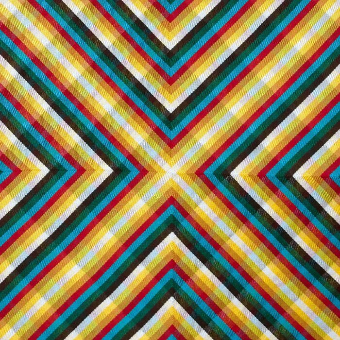 Intricate geometric weave art using vibrant colors creating an optical illusion pattern.
