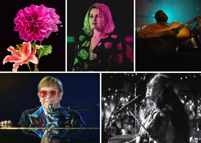 Musicians performing, vibrant floral design, emphasize Oscar winners prediction theme.