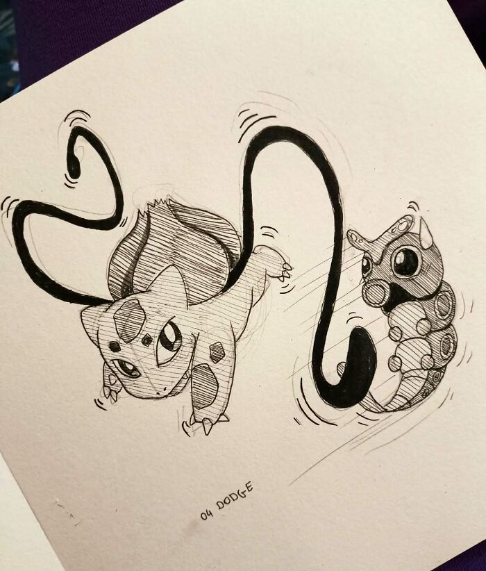 Beautifully hand-drawn Pokémon art featuring dynamic motion in ink.