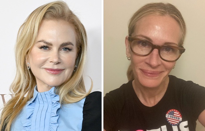Nicole Kidman and Julia Roberts side-by-side, highlighting plastic surgery impact on appearances.