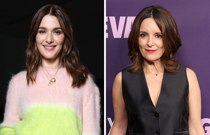Rachel Weisz and Tina Fey side by side, highlighting the surprising same age similarity.