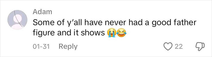 Comment about having a good father figure with laughing and crying emojis. Comment about having a good father figure with laughing and crying emojis.