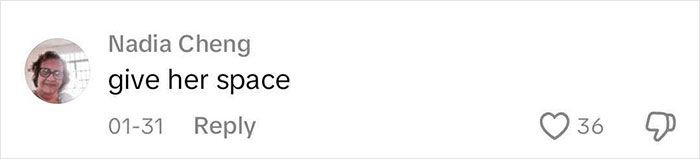 A comment by Nadia Cheng saying "give her space" related to David Beckham video. A comment by Nadia Cheng saying "give her space" related to David Beckham video.