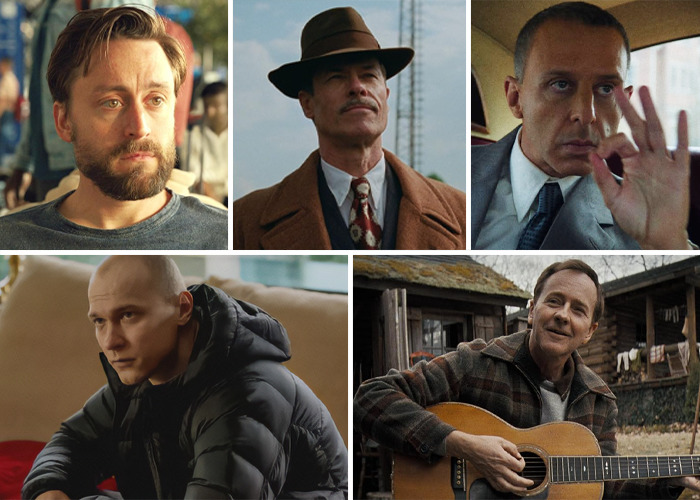 Actors in various roles, potentially nominated for Oscars 2025, showcasing diverse character portrayals.