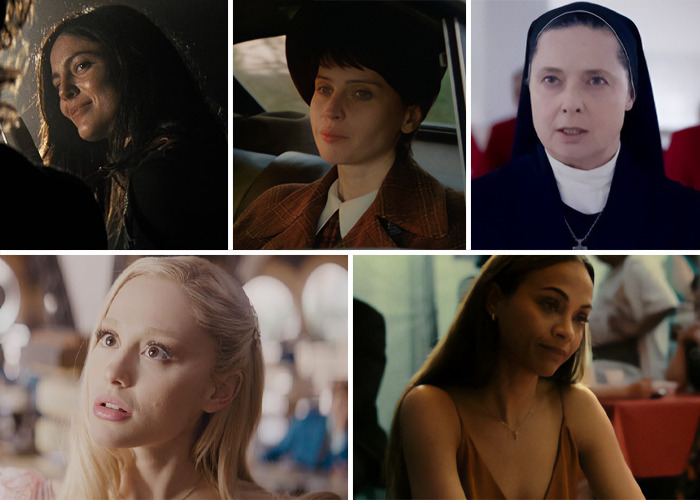 Actors in various dramatic scenes, potential Oscar winners for 2025, portraying diverse emotions and settings.