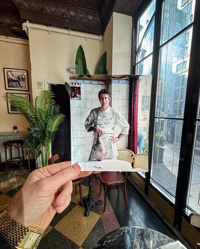 Side by side shot of an iconic location with a photo of a legend who made it famous, taken by Steve Birnbaum.
