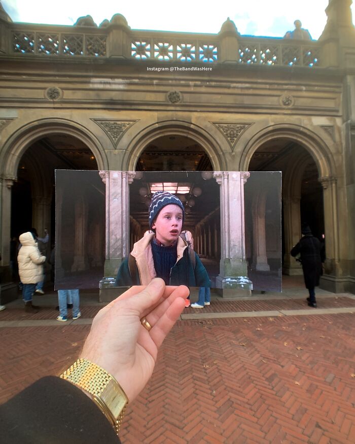 Side by side shot of iconic location with a film scene photo by Steve Birnbaum.