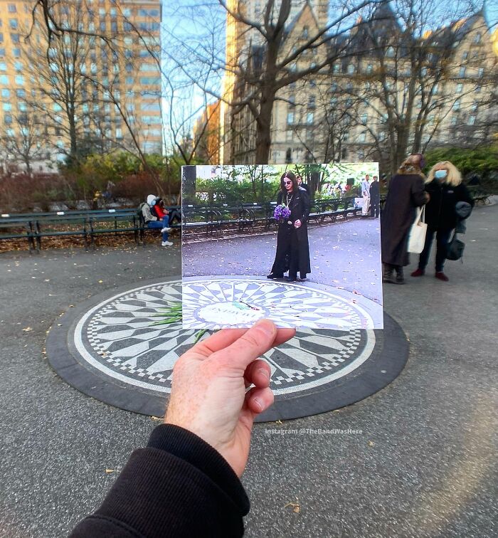 Iconic location photo overlayed with a historical shot in a park setting by Steve Birnbaum.