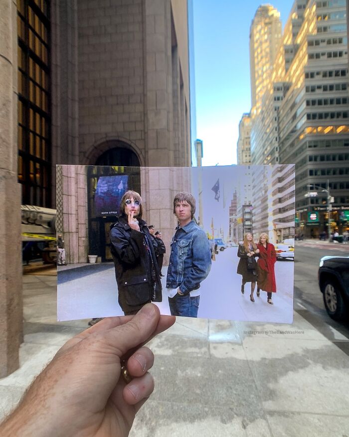 Side by side shot of iconic location with famous figures, photo by Steve Birnbaum.