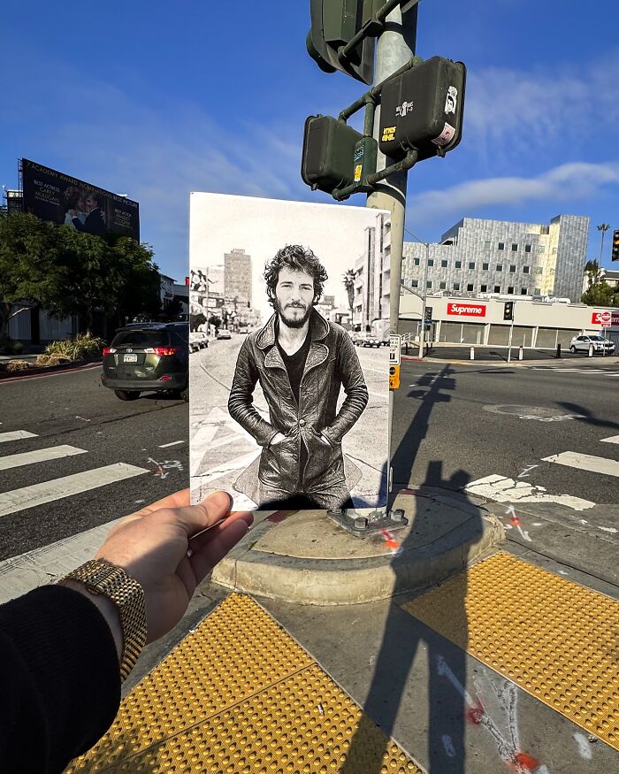 Photograph held at iconic location, showcasing a legendary figure, captured by Steve Birnbaum.