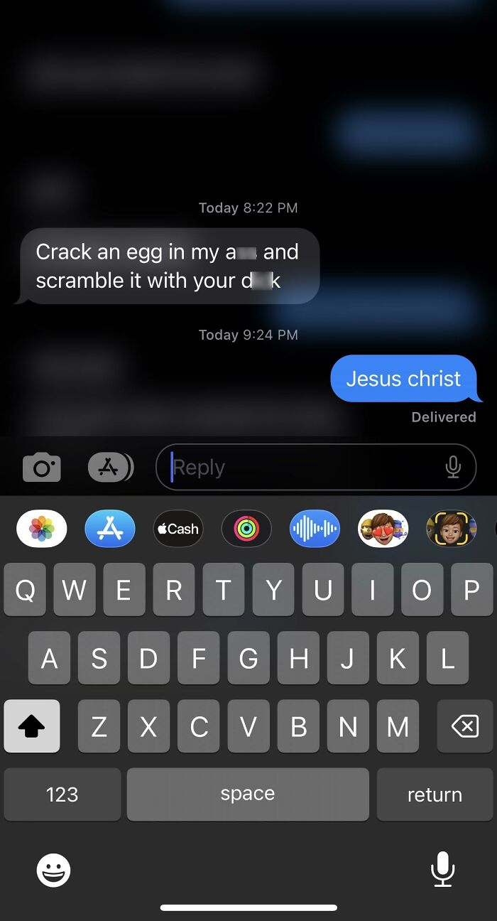 Awkward and confusing text exchange with explicit language on smartphone screen.