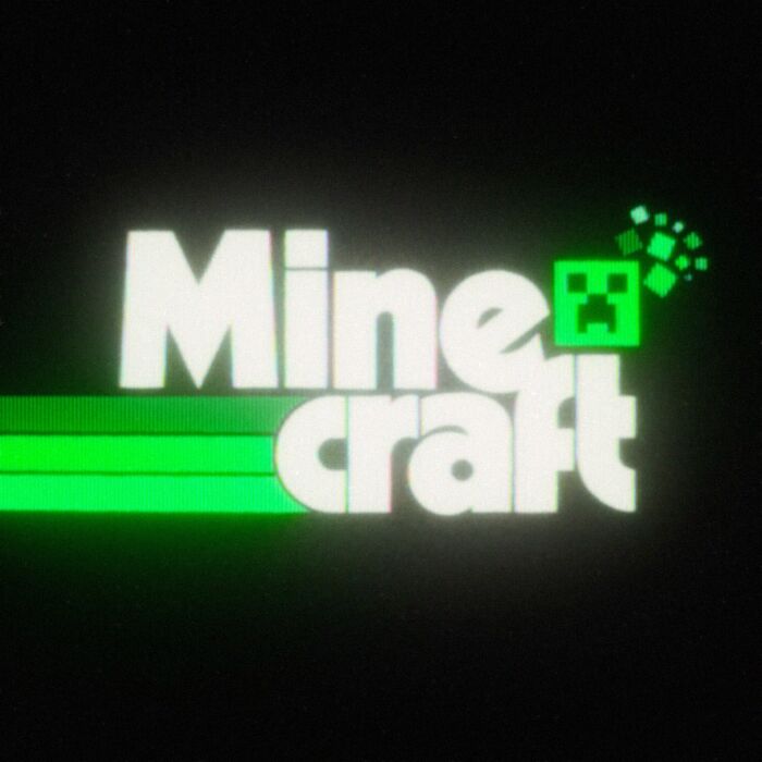 Retro 80s twist on a Minecraft logo with vibrant green accents and pixelated design elements.