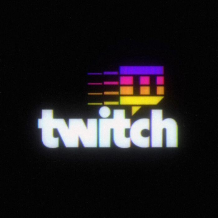 Retro 80s twist on a modern Twitch logo, with vibrant colors and pixelated design elements against a black background.