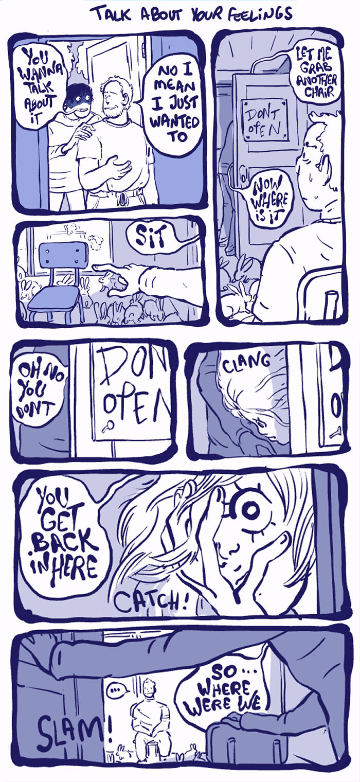 Comic strip featuring character Rodney discussing feelings, with playful dialogue and humorous scenarios. Comic strip featuring character Rodney discussing feelings, with playful dialogue and humorous scenarios.