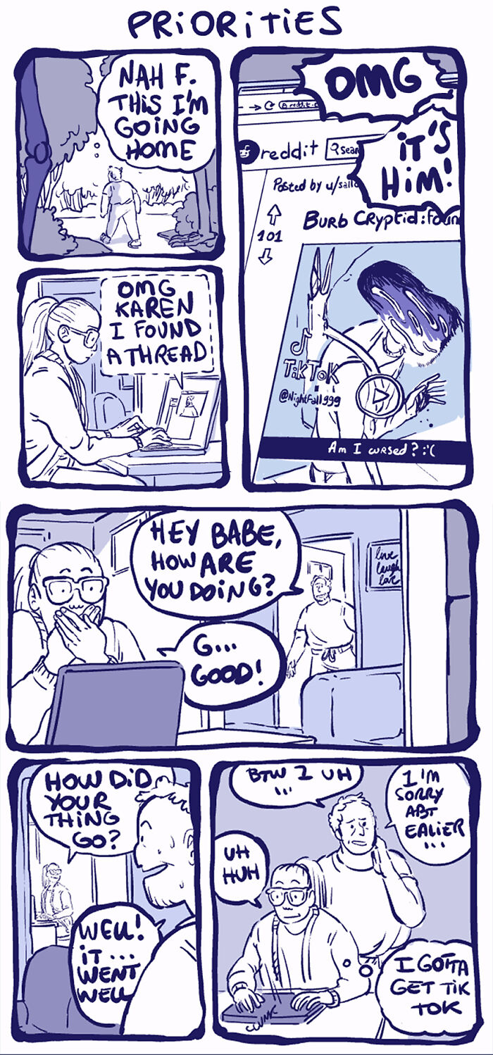 Comic strip featuring Rodney, the unusual outcast character, discovering an online thread about himself. Comic strip featuring Rodney, the unusual outcast character, discovering an online thread about himself.