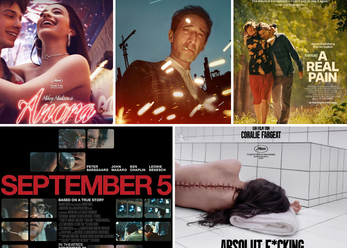 Collage of five movie posters related to predicting Oscar winners of 2025.