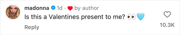 Comment on Sabrina Carpenter's Vogue photos: "Is this a Valentine's present to me?" with heart and eye emojis.