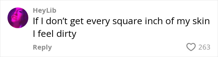 Comment from HeyLib discussing shower habits and cleanliness, with 263 likes.