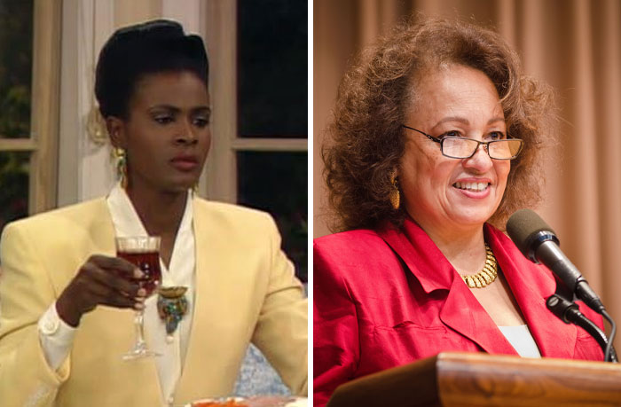 Two actors replaced mid-production, one holding a wine glass wearing a yellow blazer, another speaking at a podium in red attire.