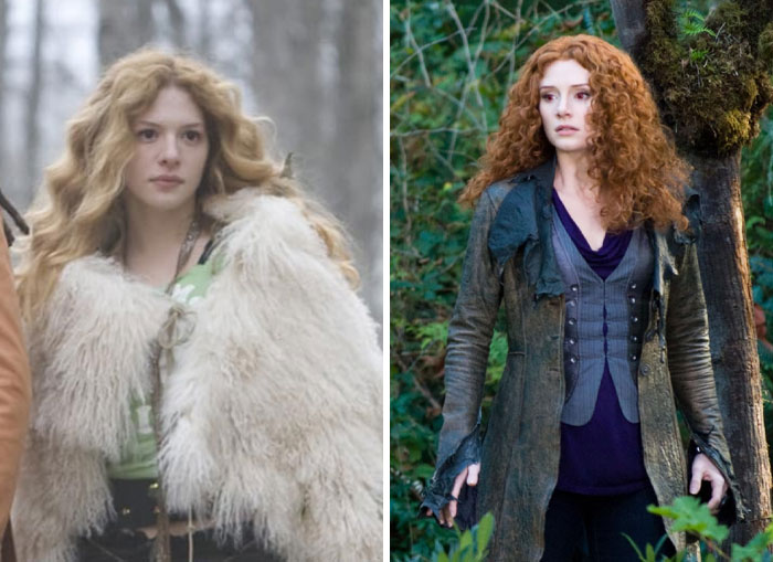 Two actresses portray the same character in a film, highlighting actors replaced mid-production in different costumes and settings.