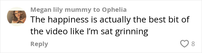 Comment by user Megan expressing happiness, with 8 likes.