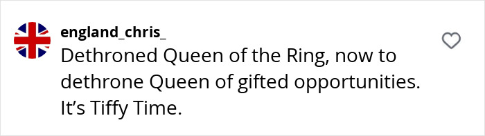 Instagram comment about a WWE star mention, with flag icon and username england_chris_. Instagram comment about a WWE star mention, with flag icon and username england_chris_.