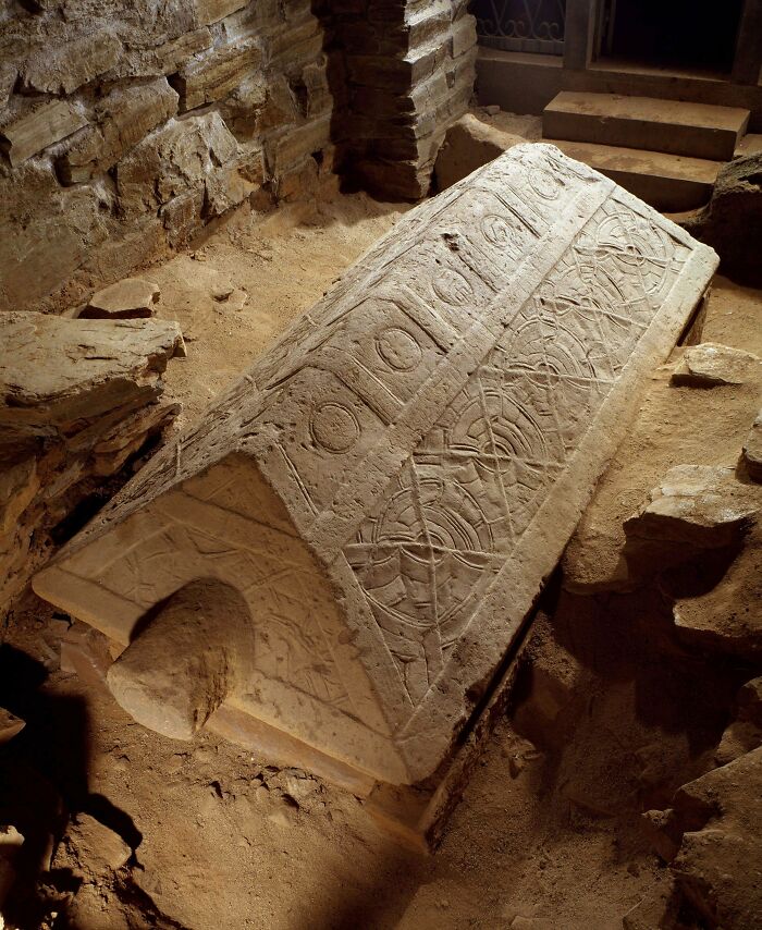 Ancient stone sarcophagus with intricate carvings, offering a glimpse into past civilizations.