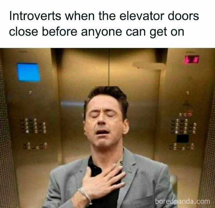 Man in elevator expresses relief, representing funny and relatable workforce meme.
