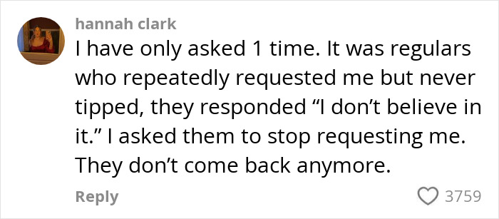 Customer comment about tipping, server asks why no tip, sparking debate, customer doesn't return.