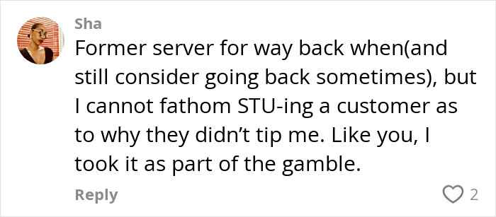 Comment discussing debate on whether servers should ask why customers didn&rsquo;t tip.