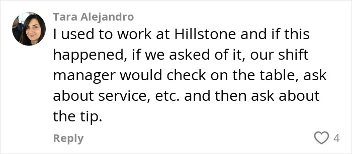 Comment discussing server inquiry about customer tipping decisions, sparking viral debate.