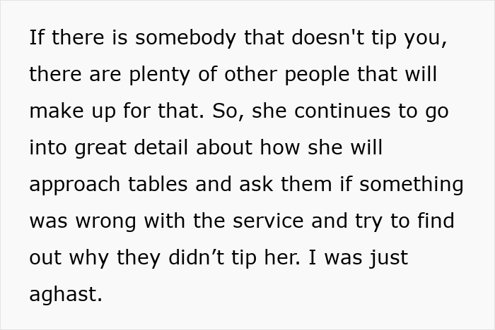 A text image discussing a server's approach to asking why customers didn't tip.