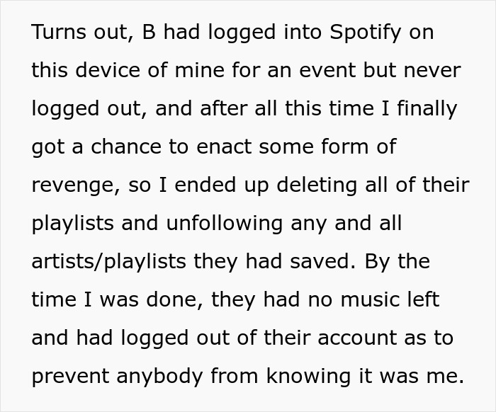 Text screenshot of a person explaining how they took revenge on a friend for using them. Text screenshot of a person explaining how they took revenge on a friend for using them.
